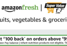 Amazon Fresh Cashback Offer- Flat Rs.100 Cashback On Minimum Rs. 999 Order