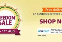 Amazon Freedom Sale- Upto 70% Off & 10% Instant Discount On SBI Cards