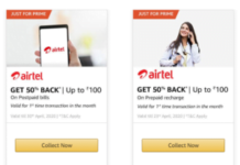 Amazon Airtel Offer- Get 50% Cashback On Recharge/Bill Payments