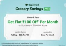 Flipkart Grocery Savings Pass for 3 Months @ 11