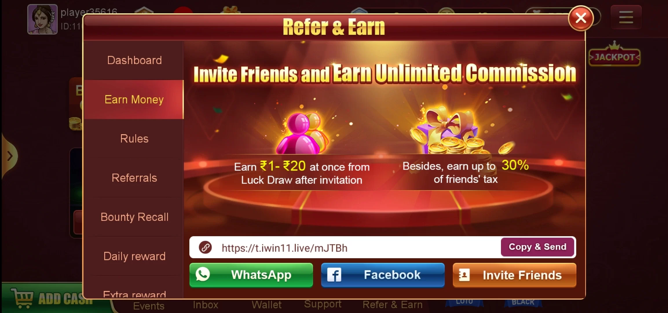 Happy Teen Patti Refer & Earn