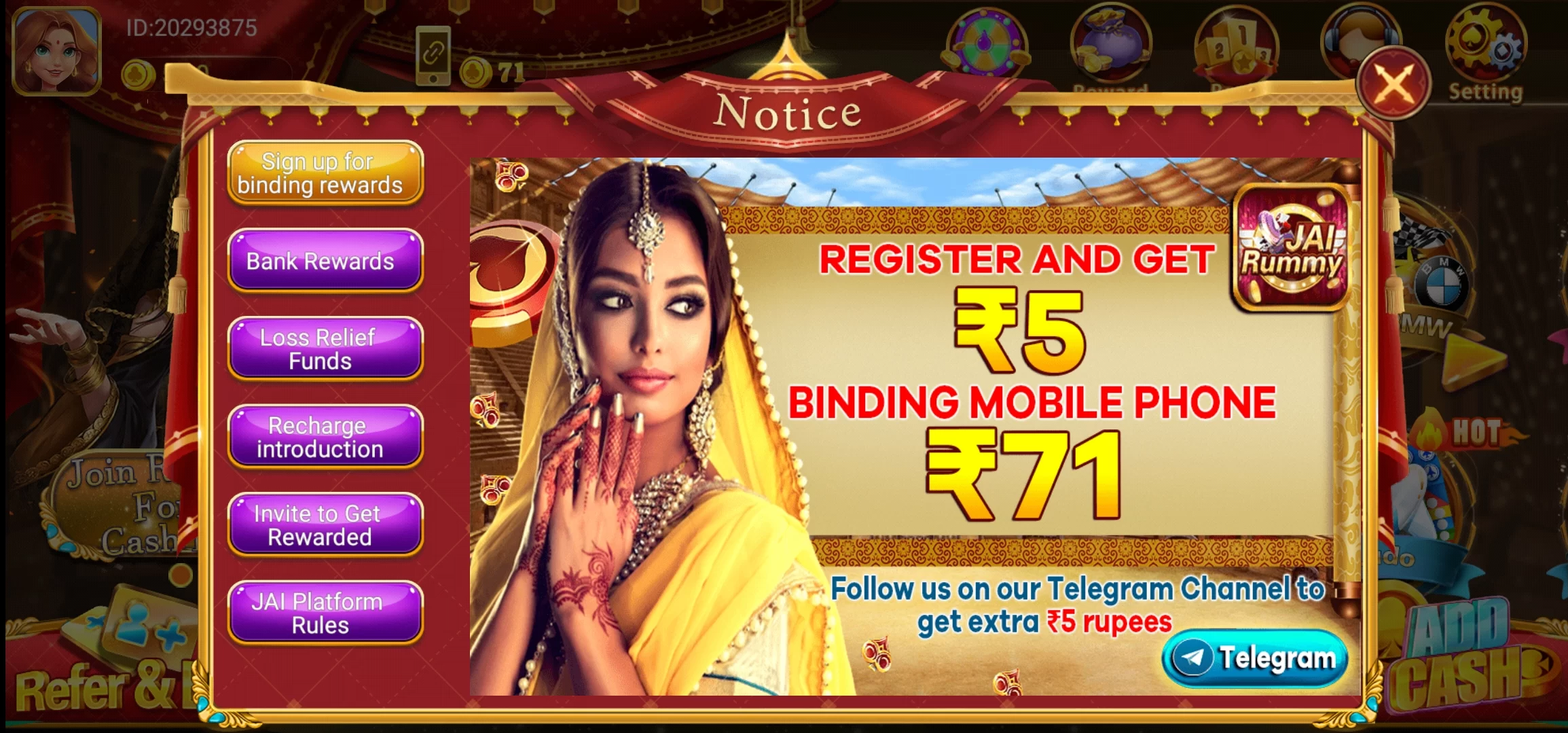 Sign Up & Get ₹71 Bonus On Rummy Jai